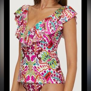 NWT Trina Turk Colorful Tankini swim top, bathing suit top; stunner, size 12